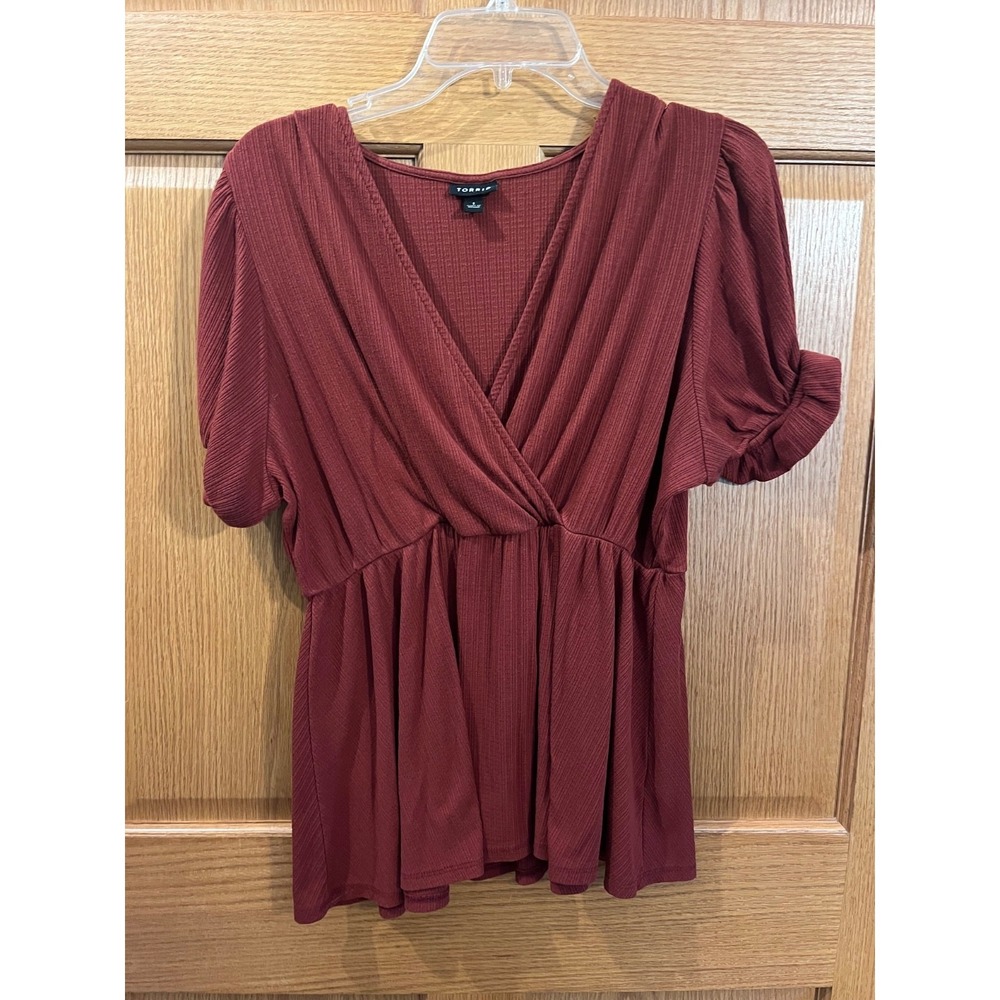 Coquette Torrid Women 1 Terracotta PuffSleeve Peplum Boho Cottagecore FitNFlare